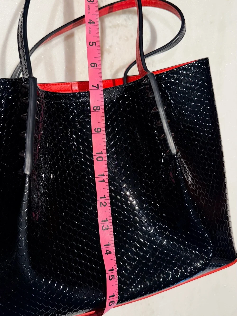 Christian Louboutin Black Embossed Patent Leather Tote Bag Authentic